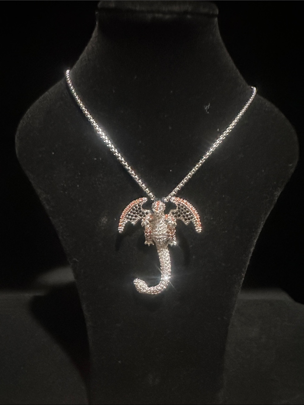 Charizard Pokémon Pendant Necklace with  orange and Silver Crystals